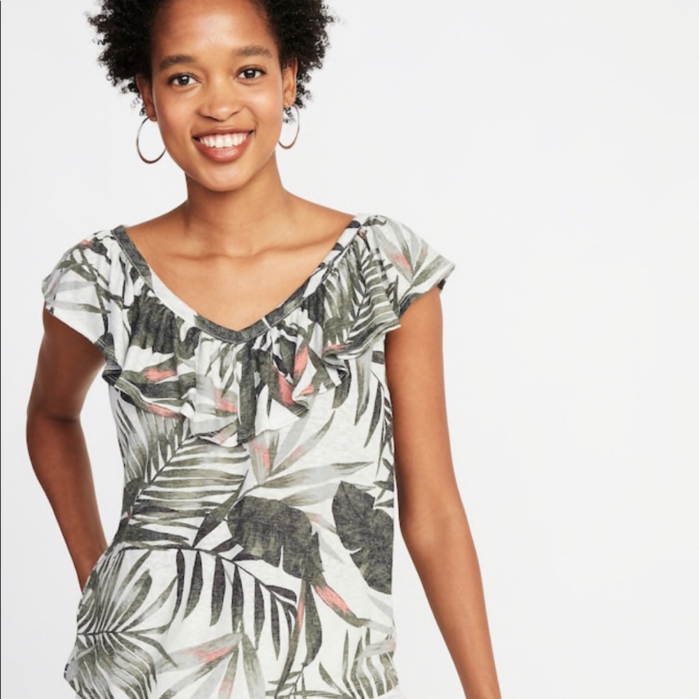 Old Navy linen blend banana leaf print top